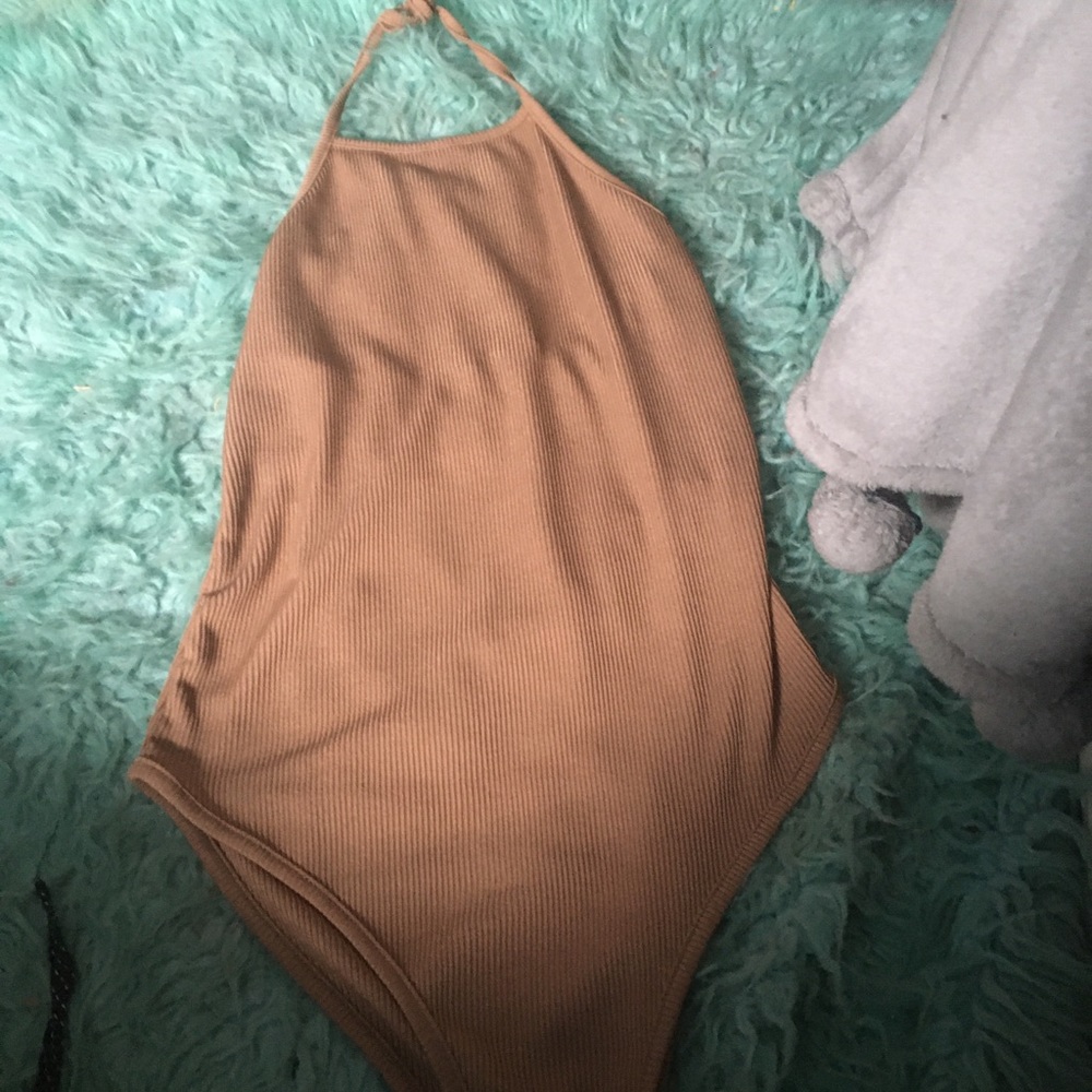 Tan wrap around body suit tank